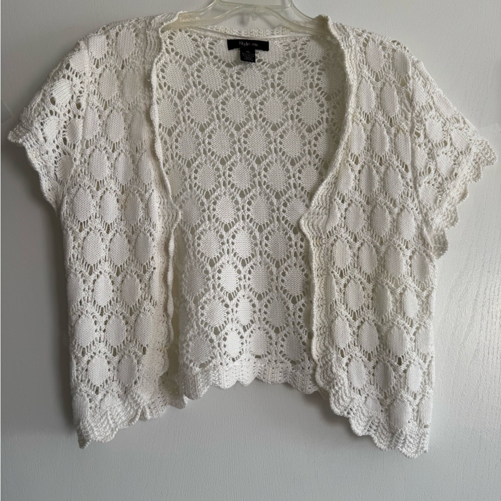 Off-White crocheted Open-Front Shrug